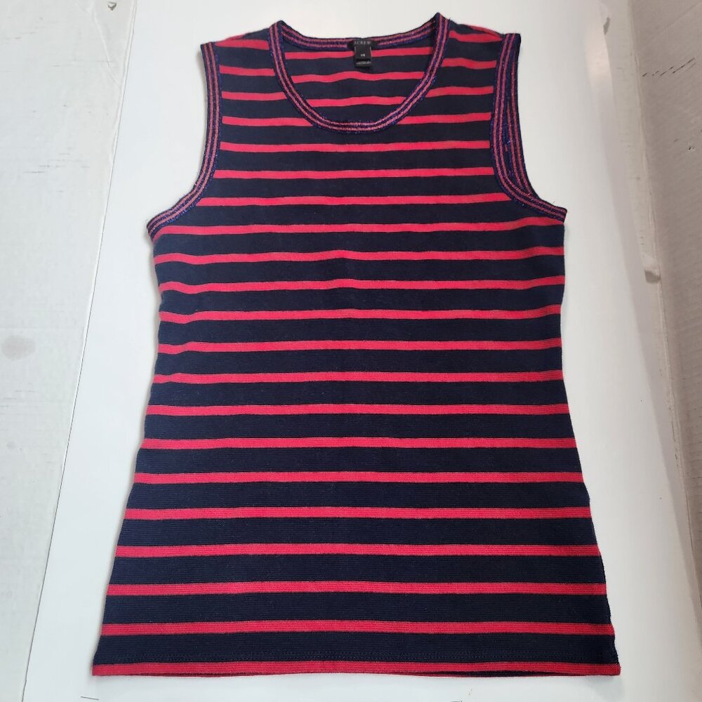 J.Crew Women's Striped Tank Top XS Red Blue Metallic Sleeveless Cotton Sparkle